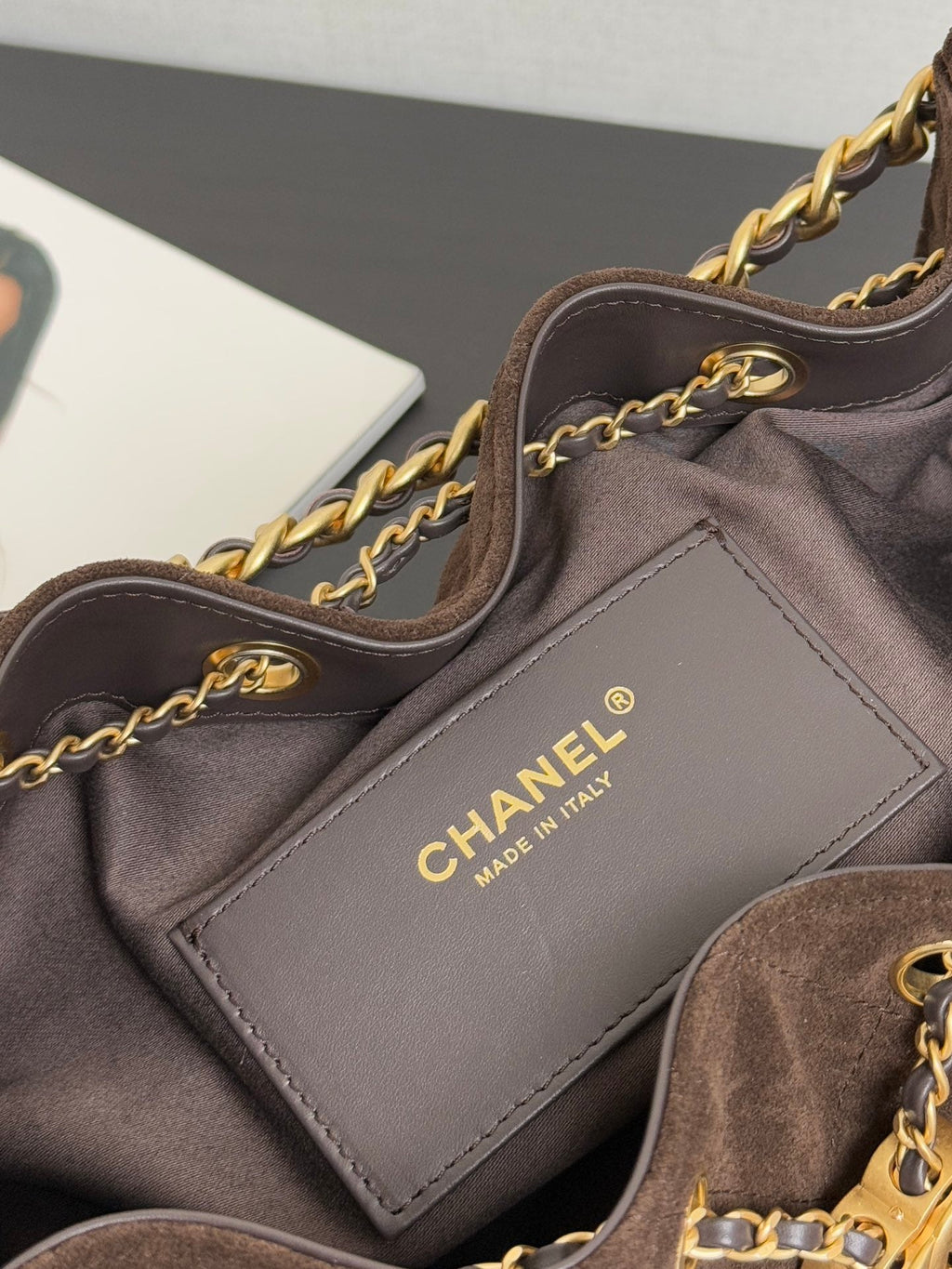 CHANEL 25S HOBO BAG 30 CM IN DARK BROWN SUEDE WITH GOLD HARDWARE