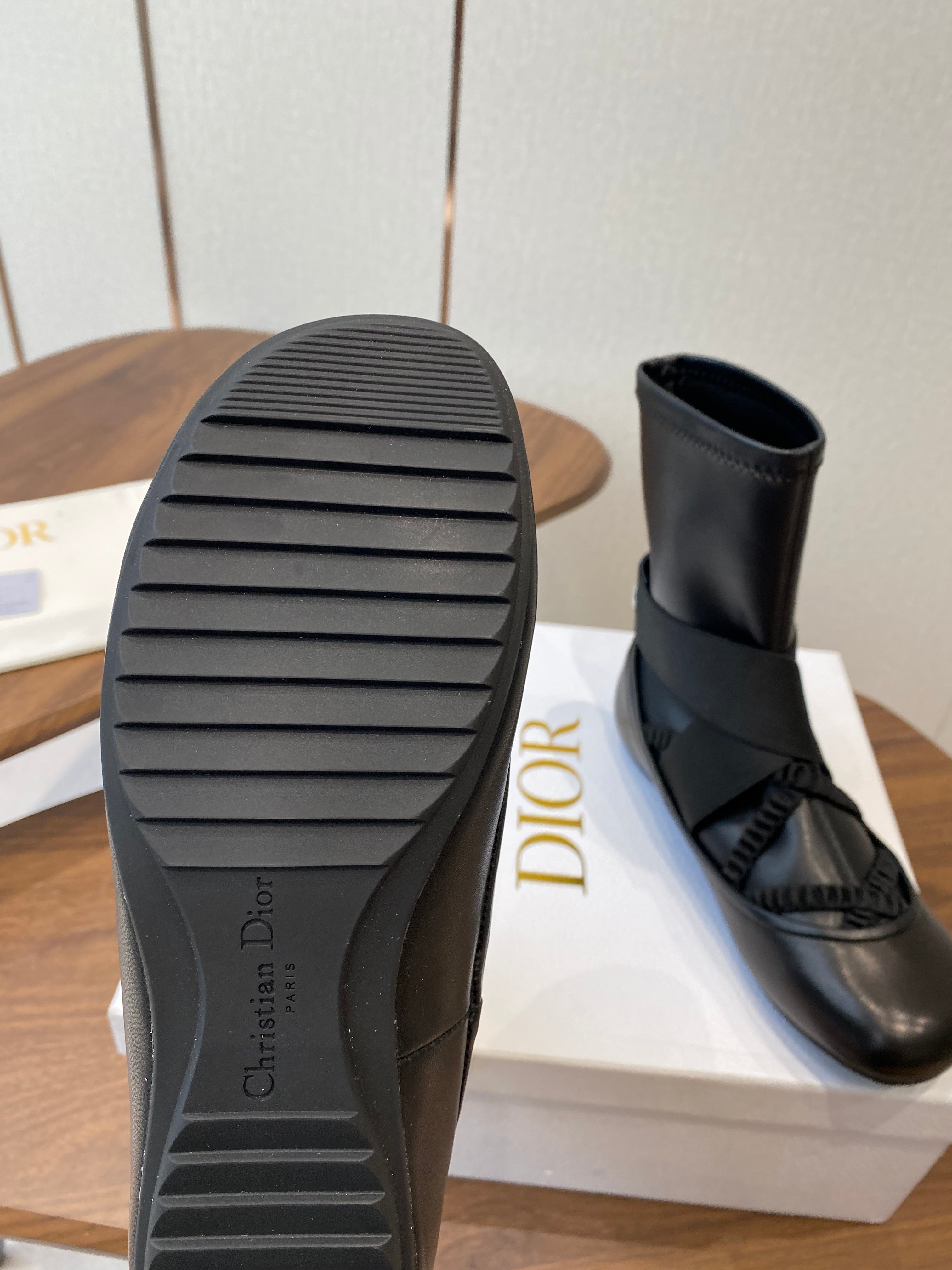 DIOR 25S STRETCH BALLET BOOTS IN BLACK FULL CALFSKIN