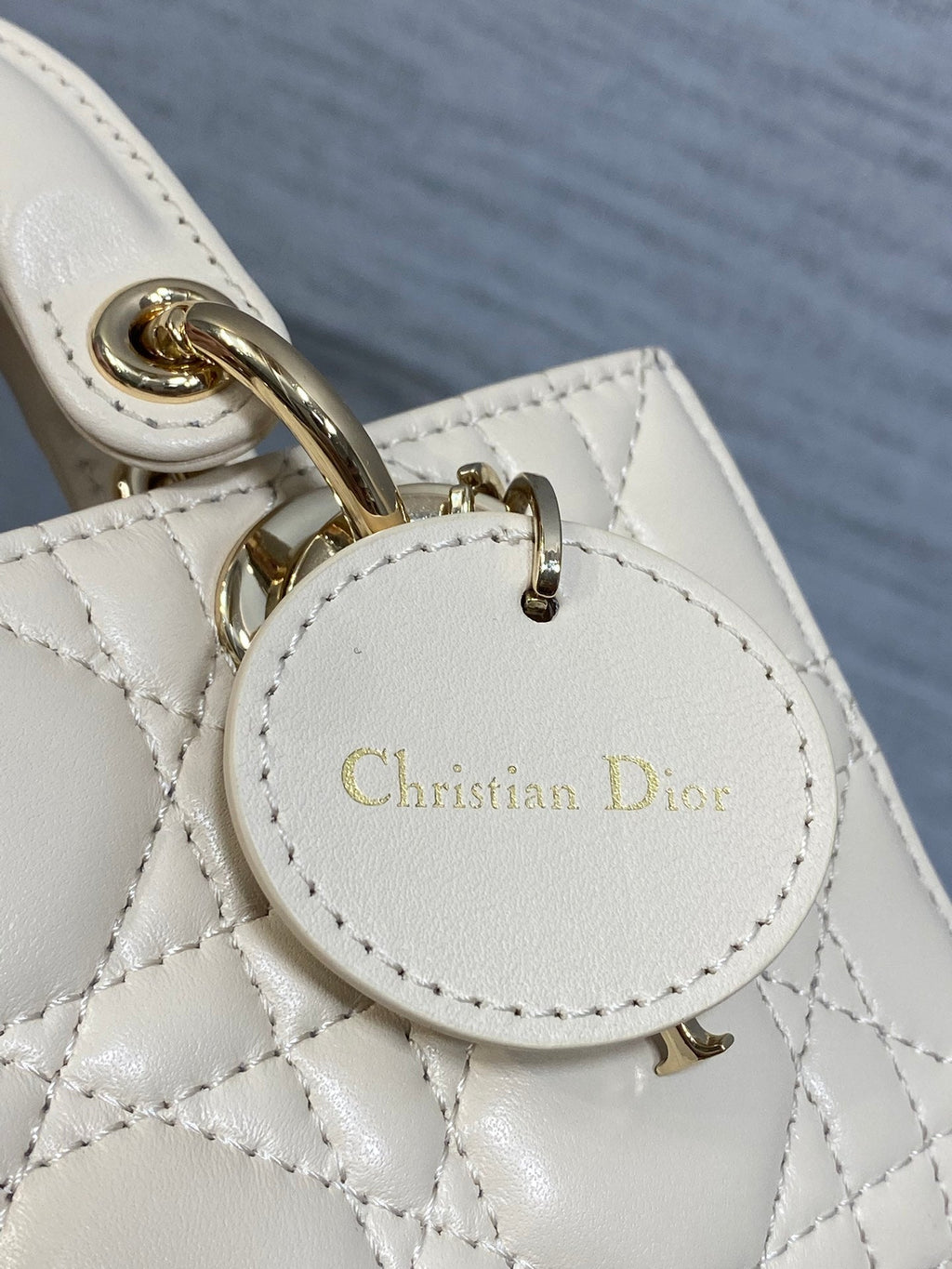 DIOR 25S MICRO LADY D-JOY 16 IN BEIGE LAMBSKIN GOLD HARDWRE