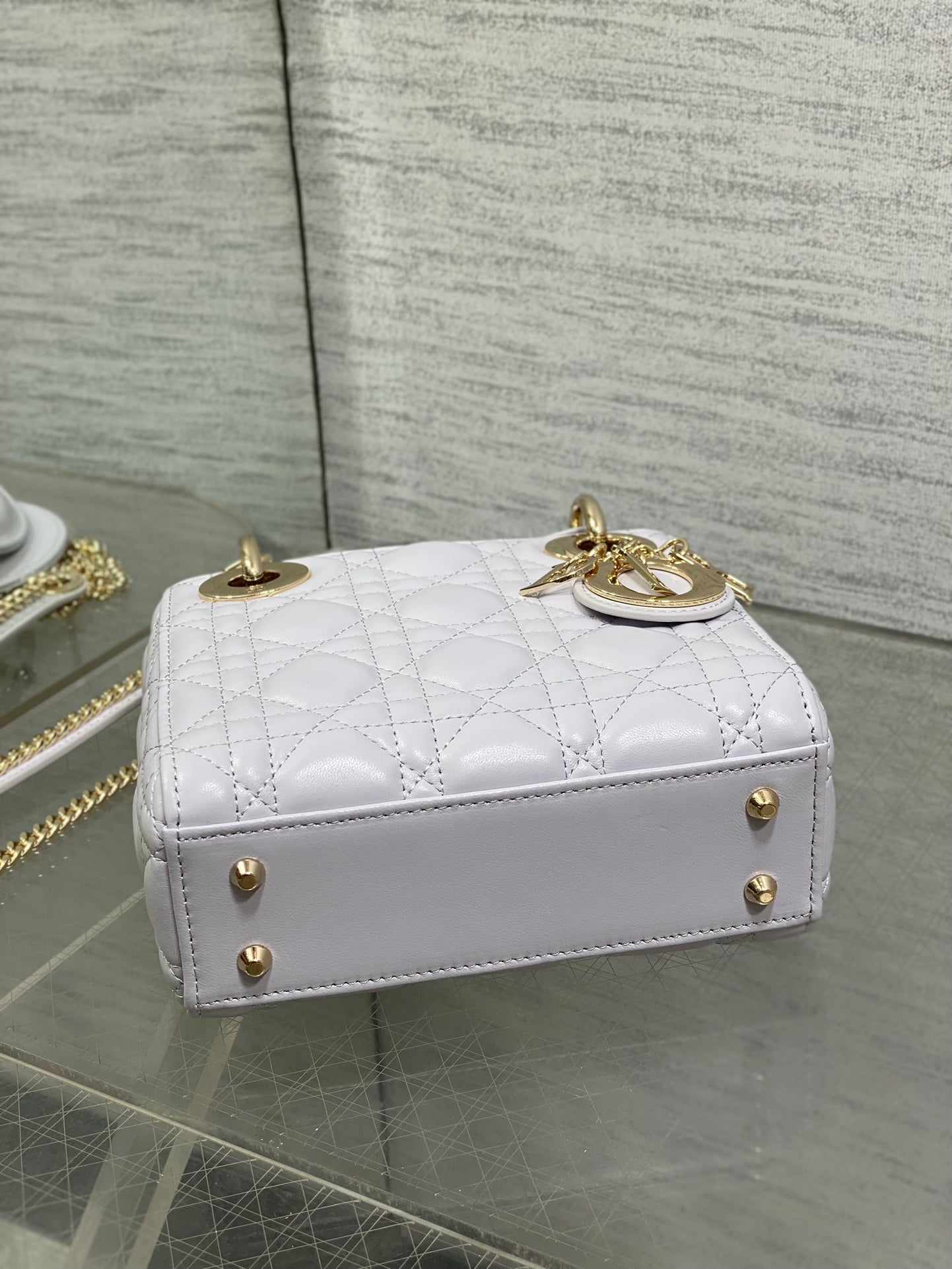 DIOR 25S MINI LADY  BAG 17 IN LILAC CANNAGE CALFSKIN GOLD HARDWRE