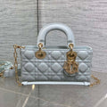 DIOR 25S SMALL LADY D‑JOY BAG 22 IN SHIRT BLUE CALFSKIN GOLD HARDWRE
