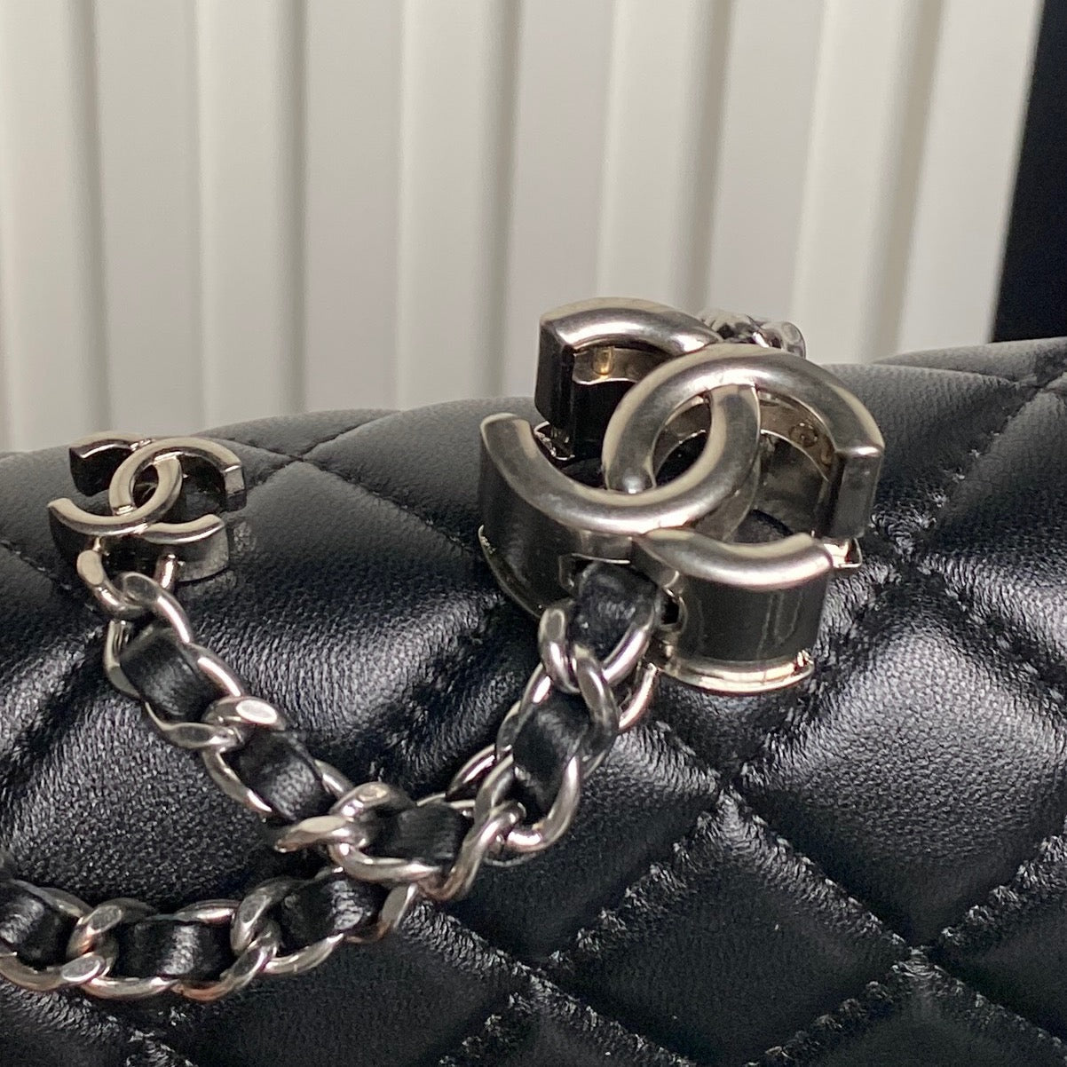 CHANEL 25S FLAP BAG 23 IN BLACK CALFSKIN SILVER HARDWARE