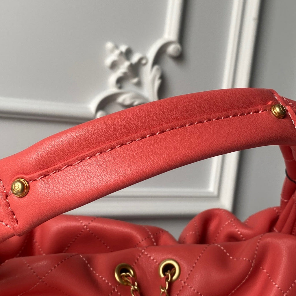 CHANEL 25S HOBO BAG 45 IN CORAL RED LAMBSKIN