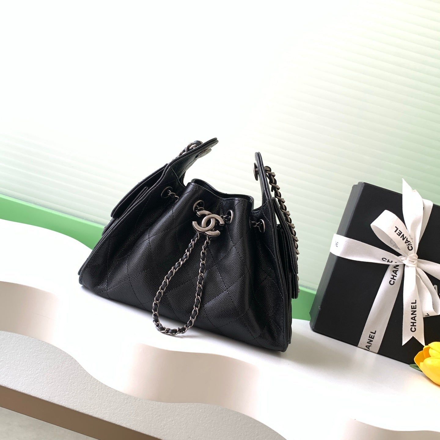 CHANEL 25S HOBO BAG 22 IN BLACK CAVIAR LEATHER STYLE 1